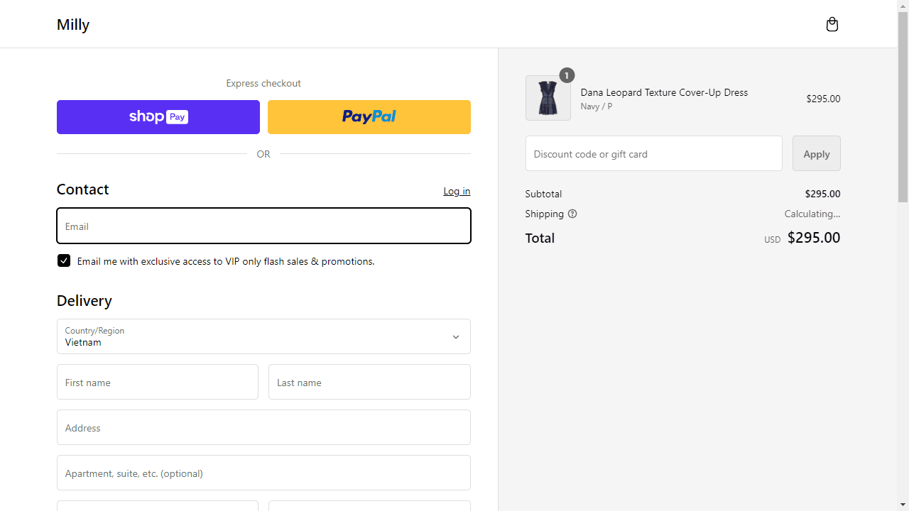 How to apply Milly coupon code